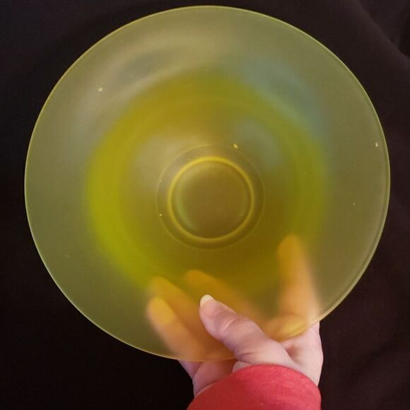 Antique Vtg Tiffin Vaseline "Uranium Glass" Bowl and Candlesticks, circa 1920s - Picture 9 of 12